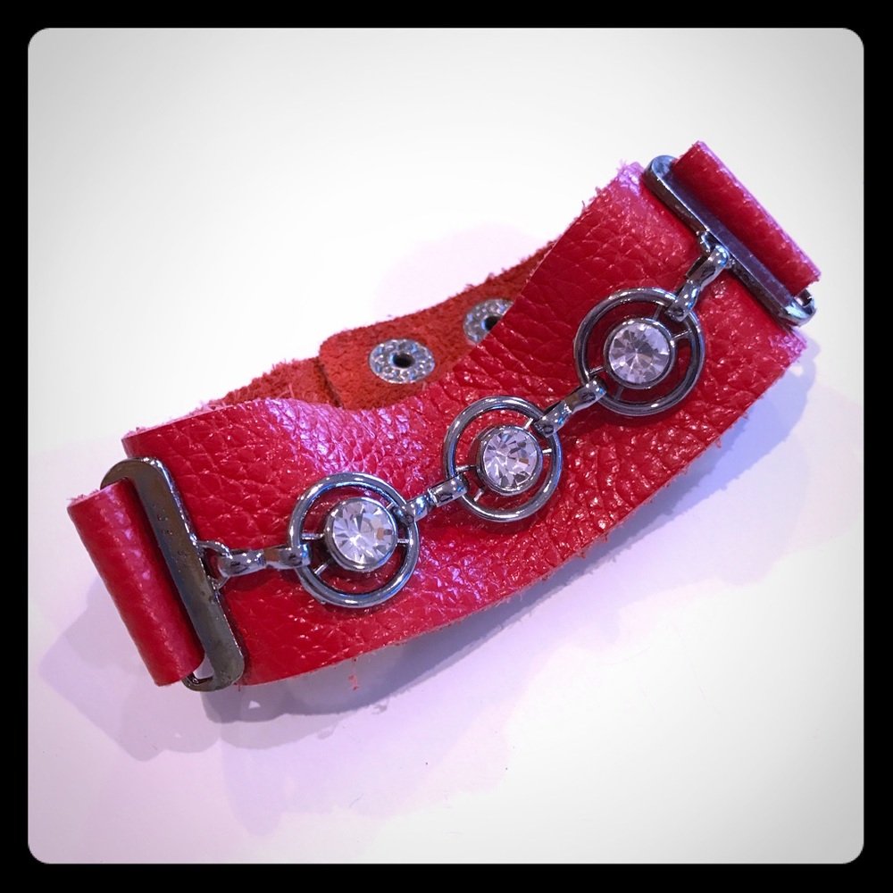 Red Vegan Leather Mixed Media Bracelet